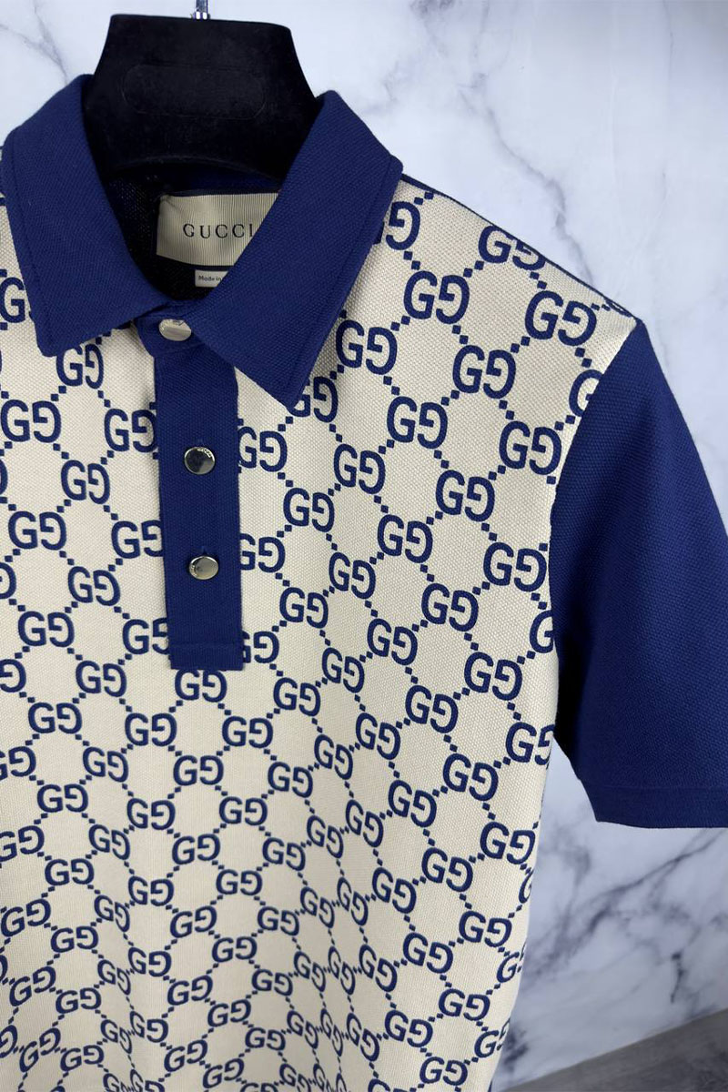 Gucci Мужское поло GG monogram all-over - Navy / Beige