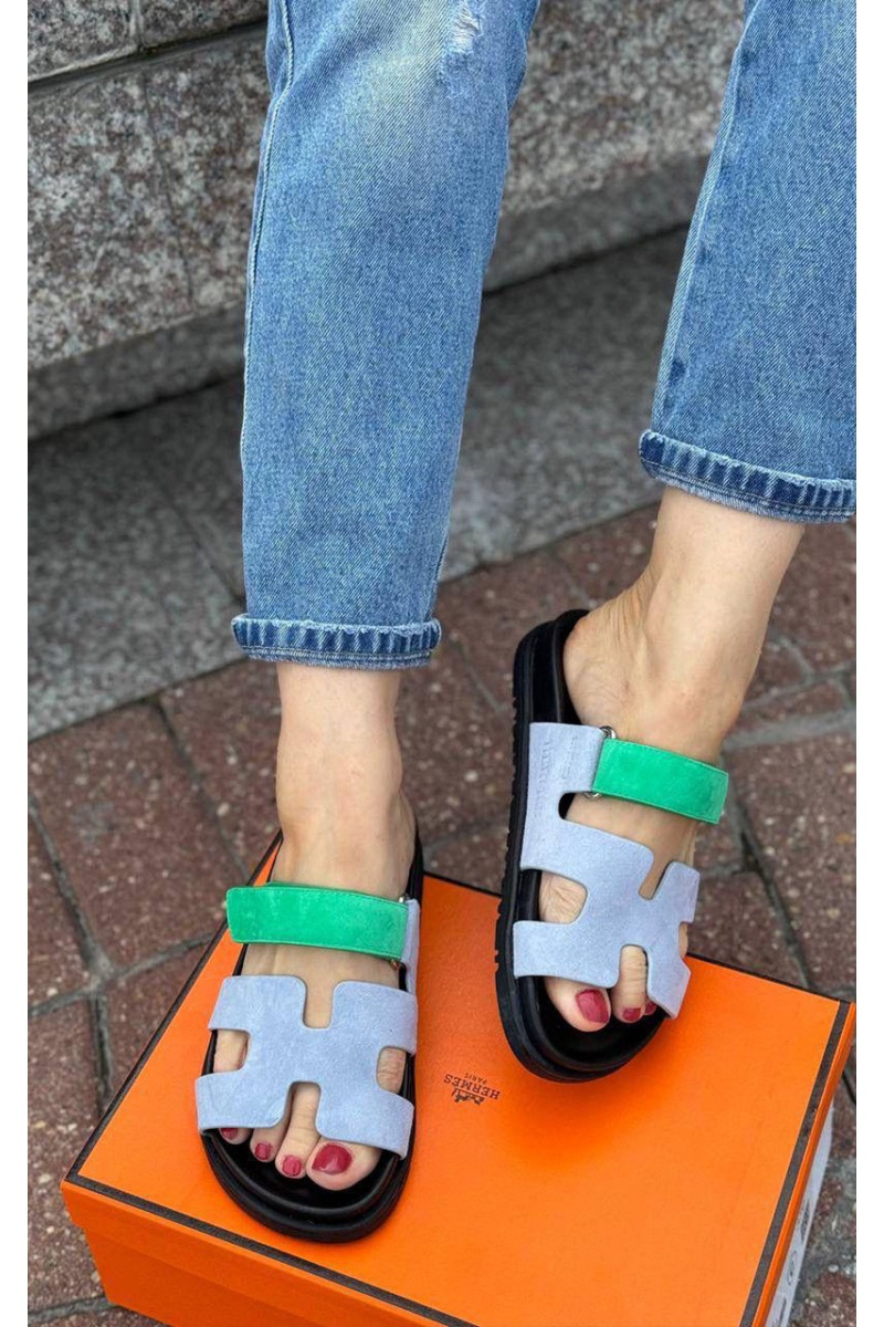 Hermes Женские замшевые сандалии Chypre - Green / Blue