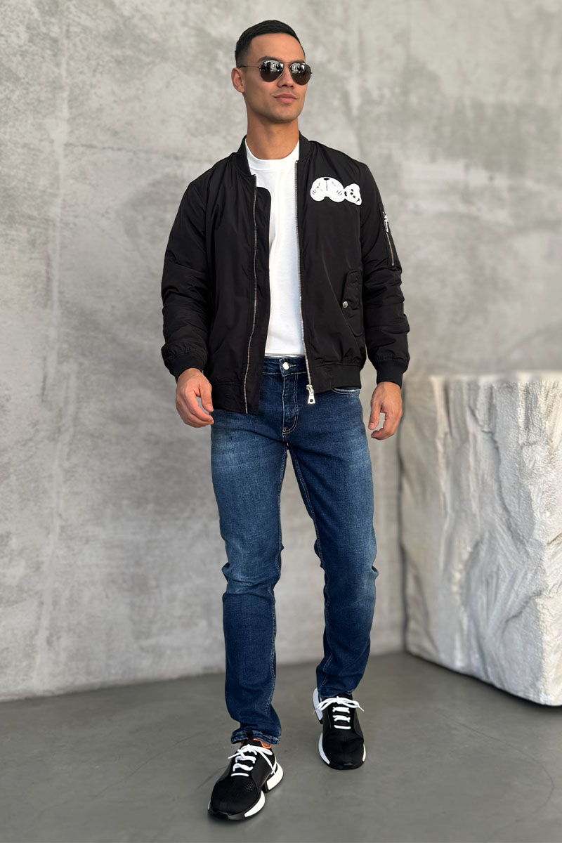 Palm Angels Мужской чёрный бомбер Bear logo-patch