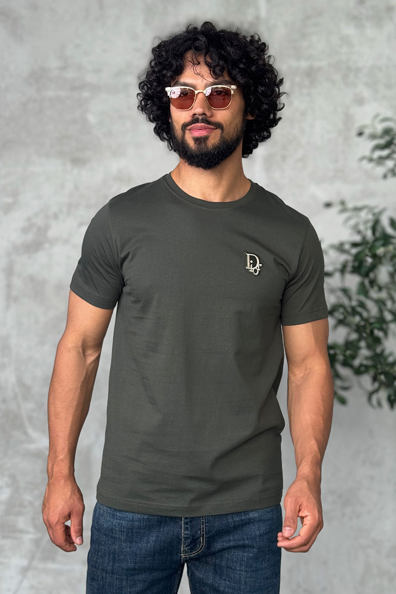Dior Тёмно-зелёная мужская футболка embroidered logo