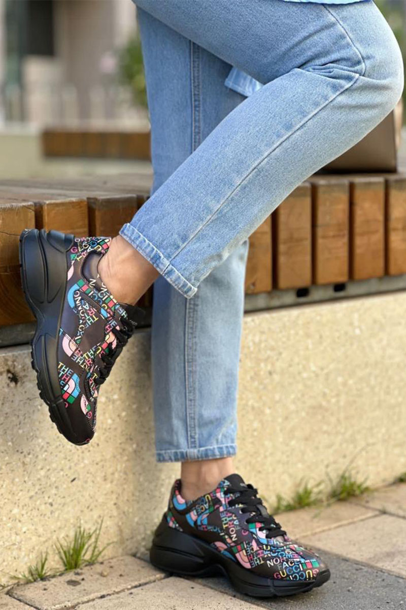 Gucci Женские кожаные кроссовки The North Face x Rhyton - Black