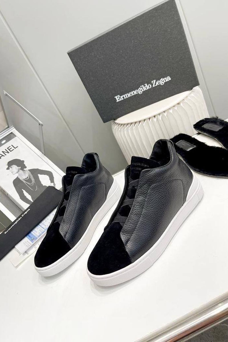 Zegna Кроссовки с мехом Triple Stitch high-top - Black
