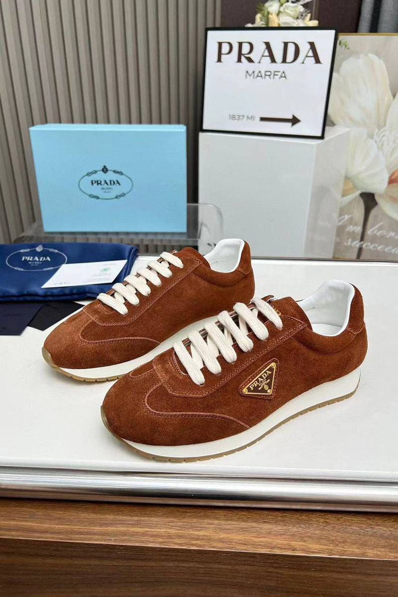 Prada Женские замшевые кроссовки Premium - Brown