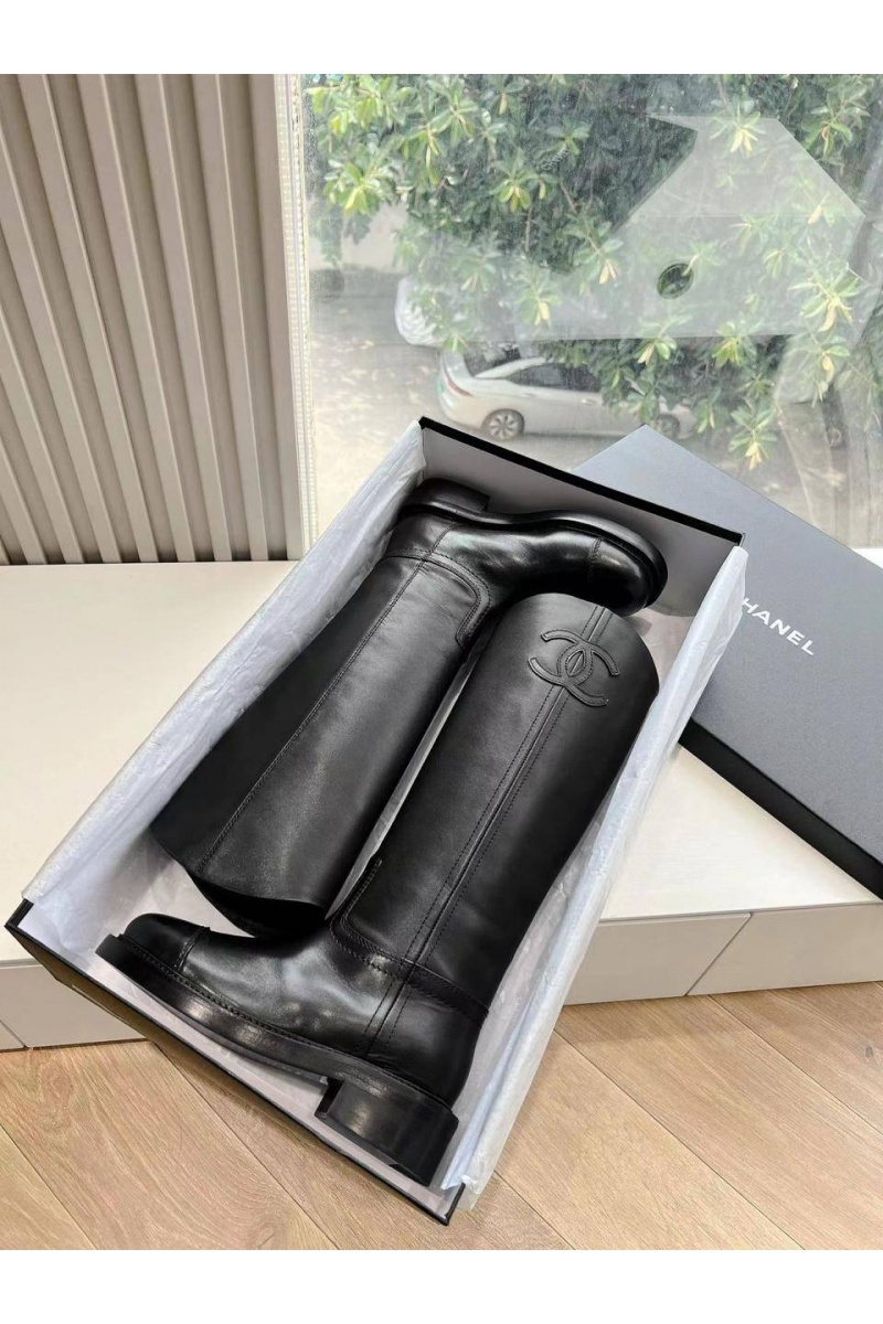 Chаnеl Женские кожаные сапоги Premium - Black