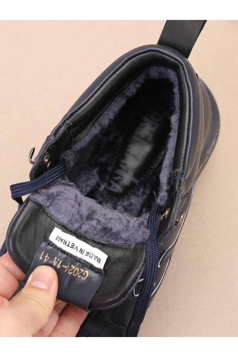 Premiata Кожаные кроссовки с мехом high-top - Navy
