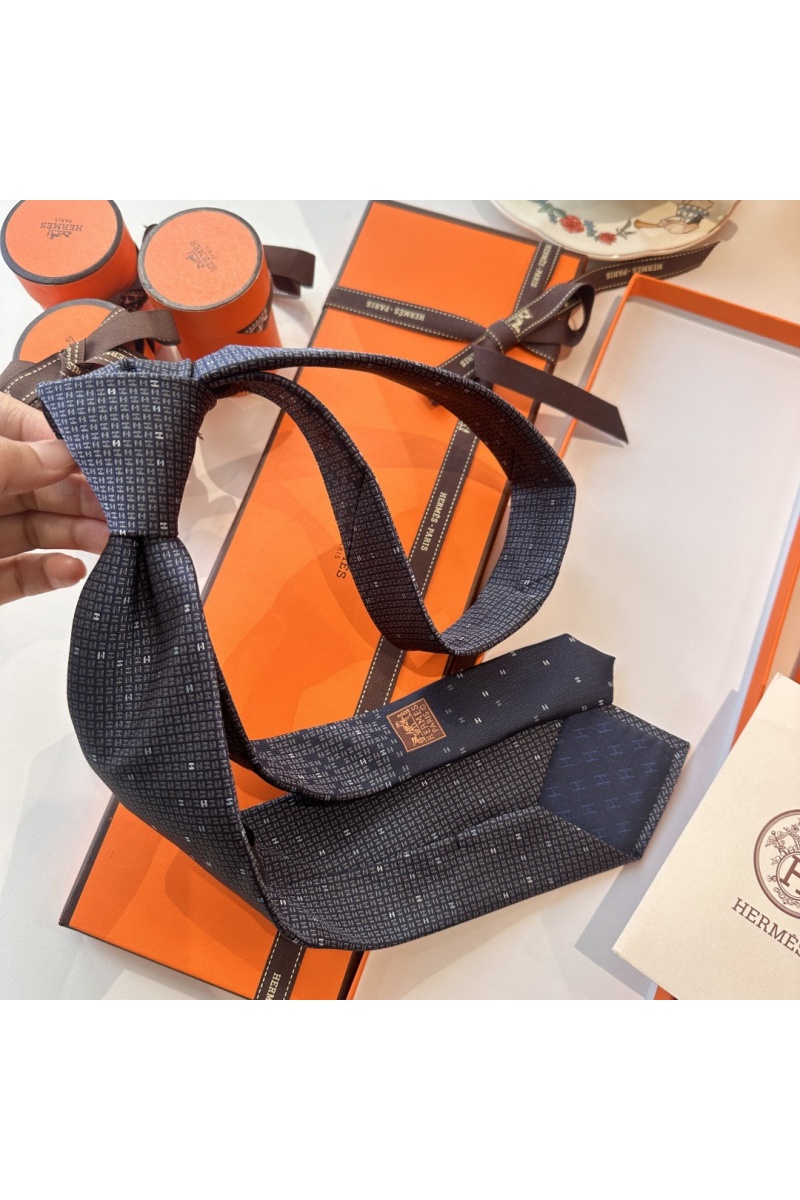 Hermes Галстук geometric logo-print premium - Navy