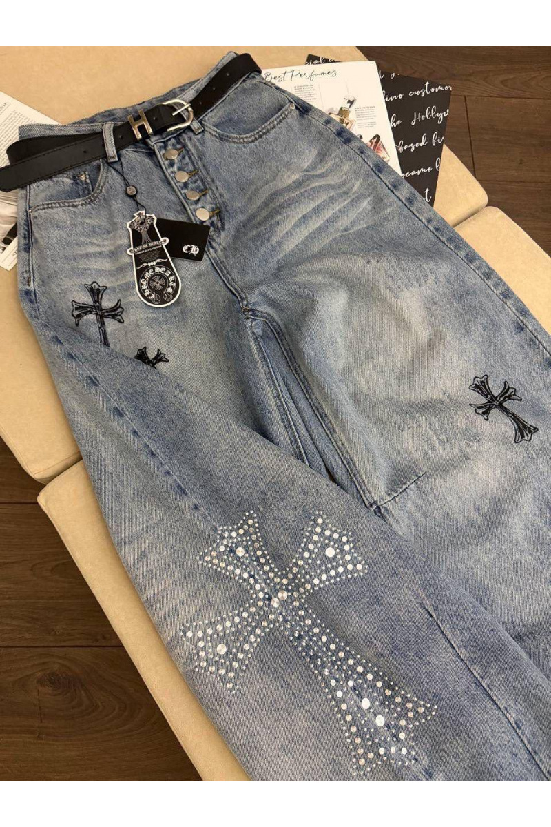 Chrome Hearts Женские голубые джинсы premium