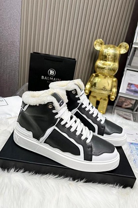 Кожаные кроссовки с мехом high-top - Black / White