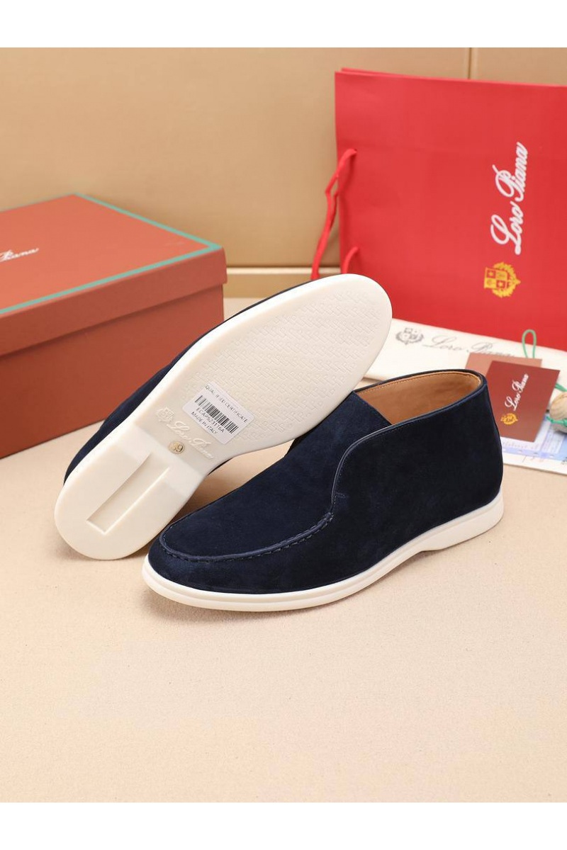 Loro Piana Замшевые лоферы с меховой стелькой Open Walk - Navy