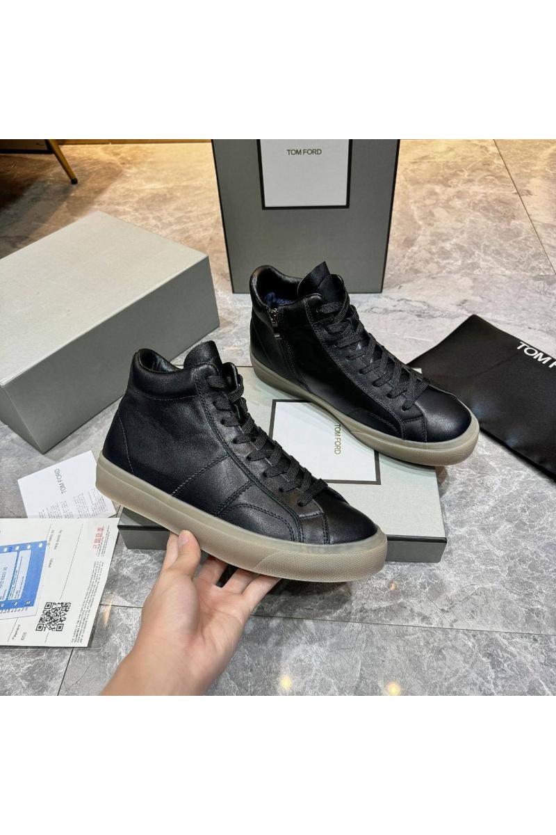 Tom Ford Кожаные кроссовки с мехом Tom Ford high-top - Black