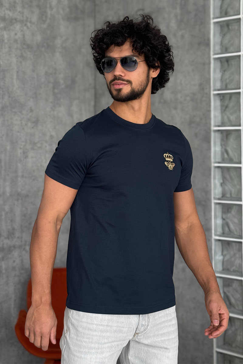 Dоlсе & Gаbbаnа Футболка тёмно-синего цвета bee and crown