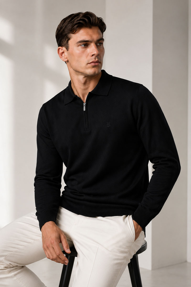 Brioni Поло с длинным рукавом zip-neck - Black