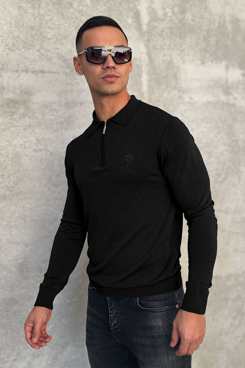 Stеfаnо Riссi Чёрное поло с длинным рукавом zip-up 