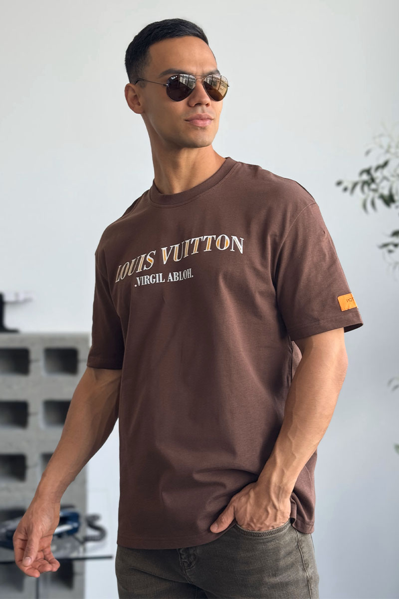 Lоuis Vuittоn Коричневая оверсайз футболка Virgil Abloh