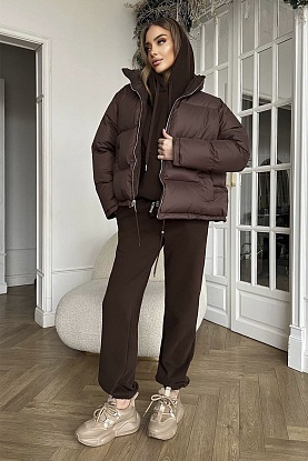 Женский костюм тройка на флисе Premium - Chocolate