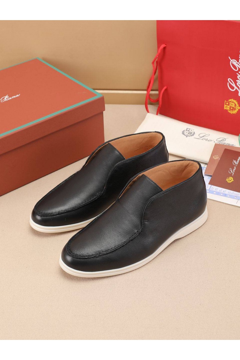 Loro Piana Кожаные лоферы с меховой стелькой Open Walk - Black