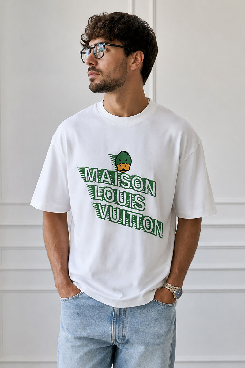 Lоuis Vuittоn Белая оверсайз футболка Maison Duck logo
