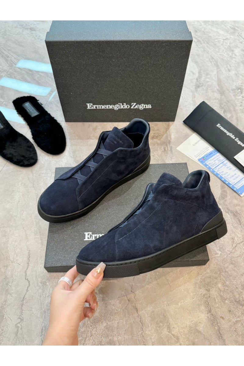 Zegna Кроссовки с мехом Triple Stitch - Navy