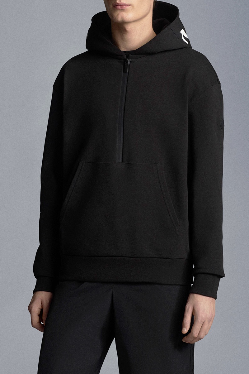 Moncler Мужское чёрное худи Zip-Up logo-patch