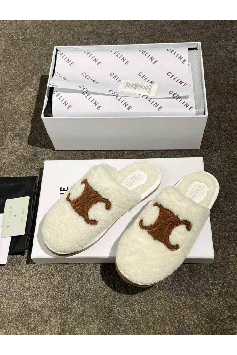 Celine Женские меховые шлёпанцы Triomphe premium