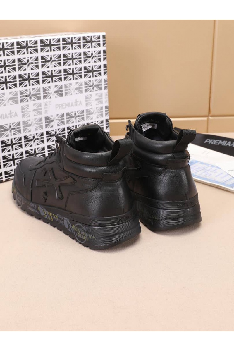 Premiata Кожаные кроссовки с мехом high-top - Black