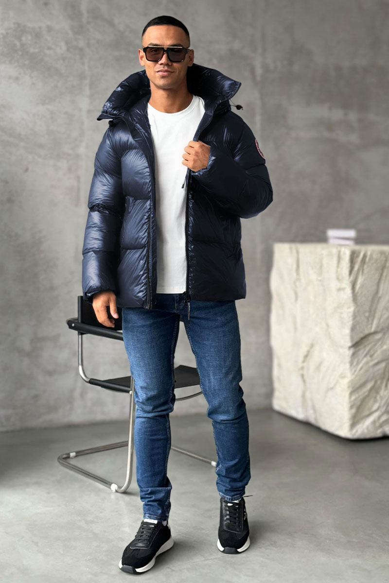 Canada Goose Мужской тёмно-синий пуховик logo-patch 