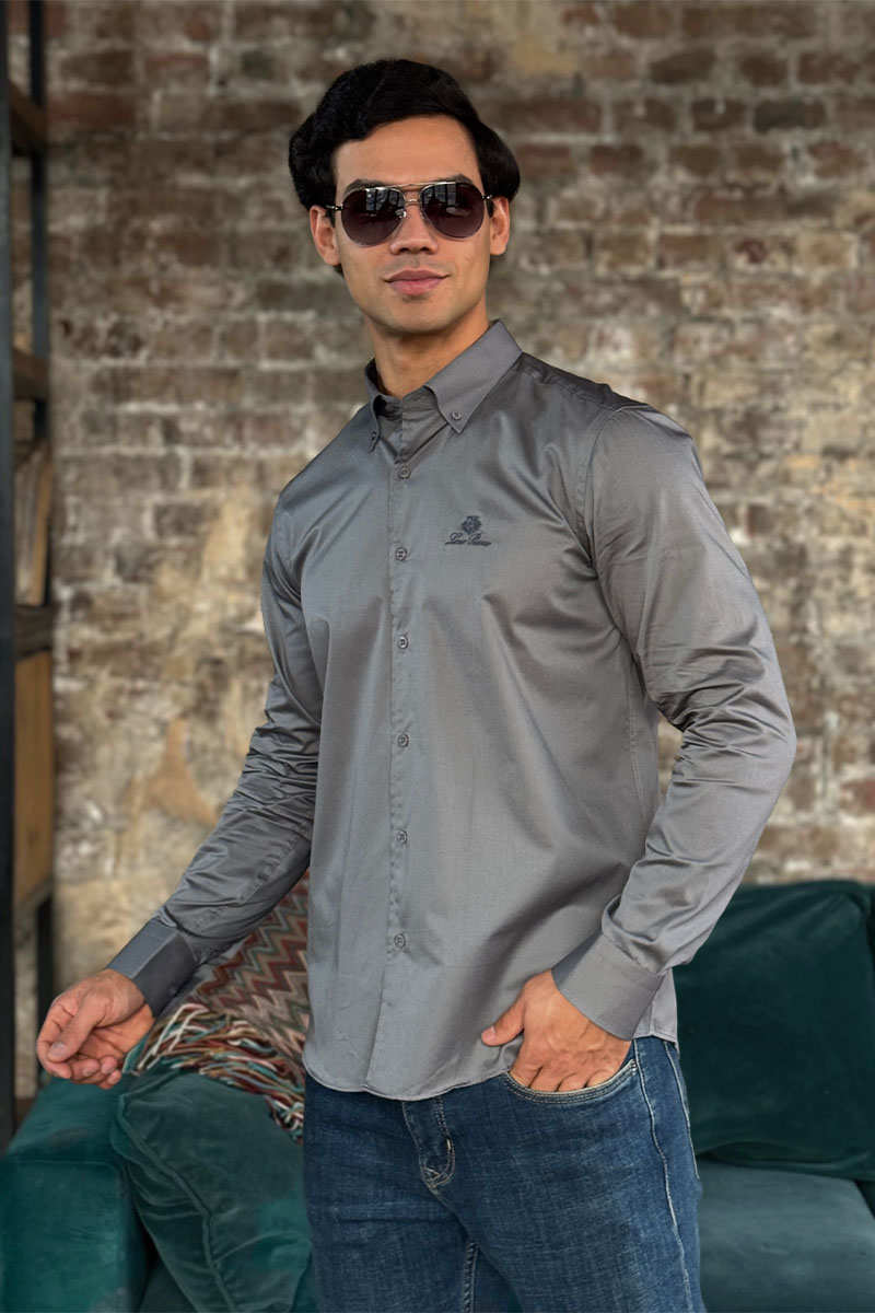 Loro Piana Мужская рубашка logo-embroidered - Grey