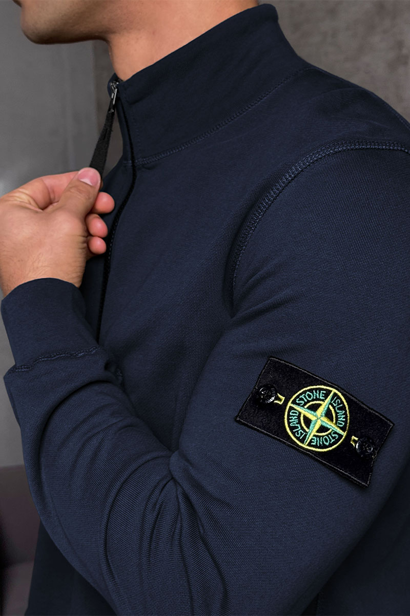 Stone Island Мужская тёмно-синяя кофта с патчем на плече Zip Neck