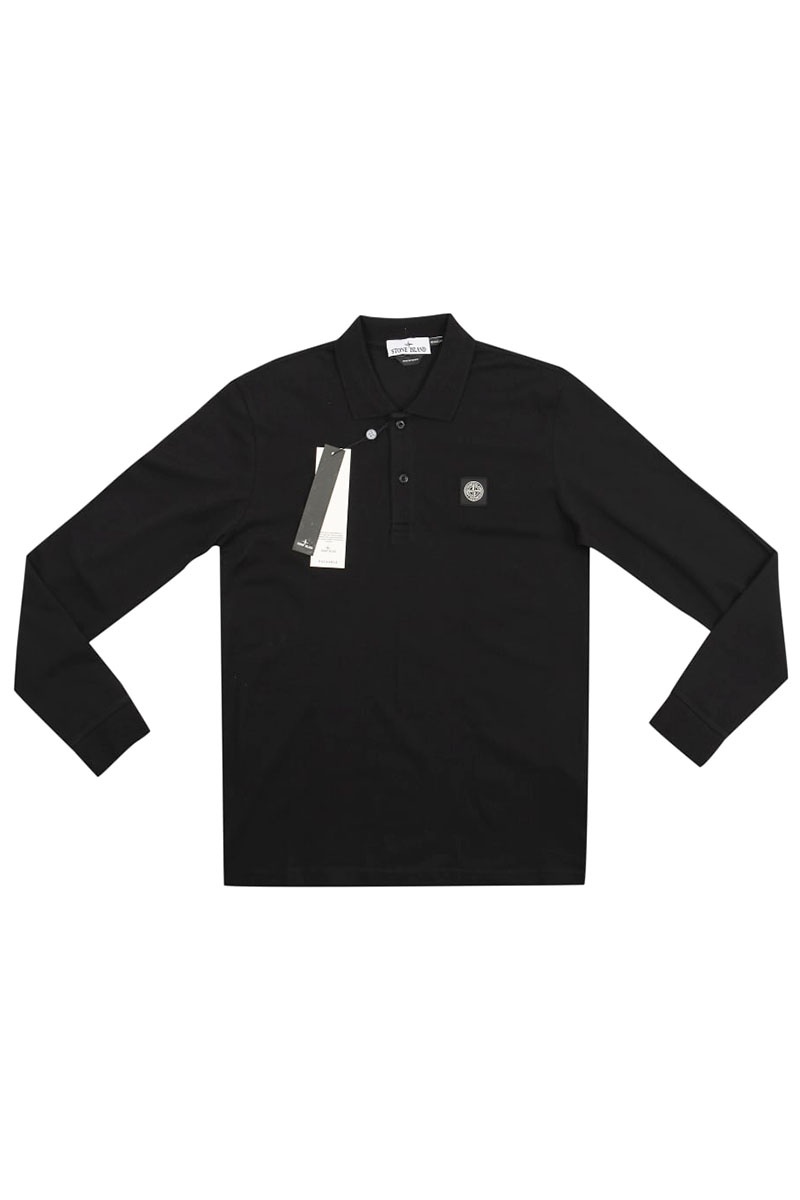 Stone Island Поло с длинным рукавом logo-patch - Black