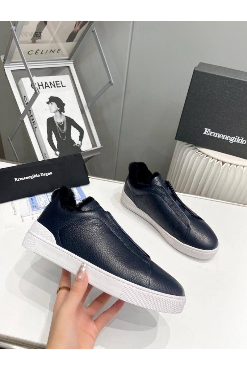 Zegna Кроссовки с мехом Triple Stitch - Navy