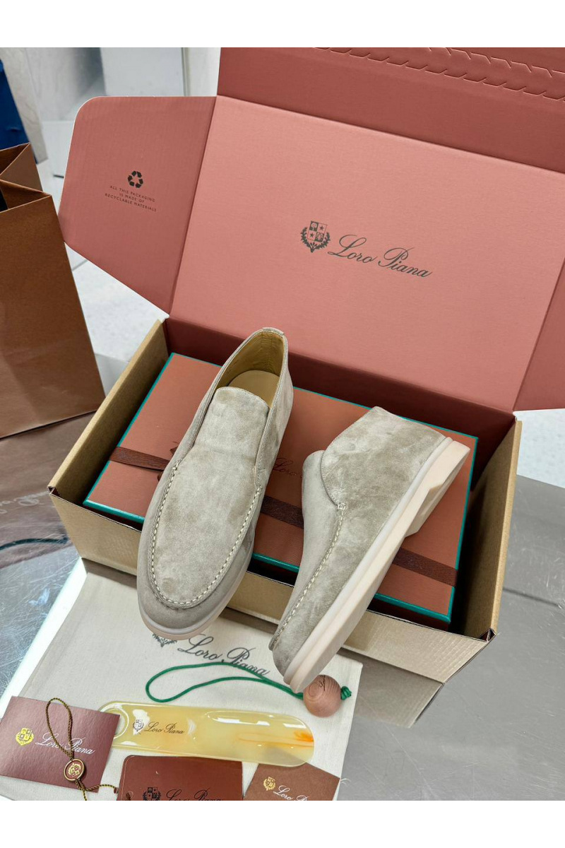 Loro Piana Женские замшевые лоферы premium - Light Grey