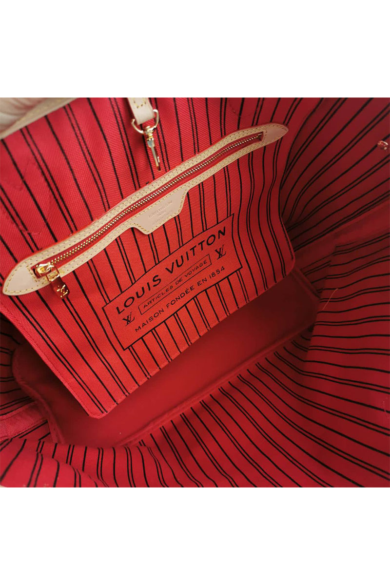 Lоuis Vuittоn Женская кожаная сумка Neverfull MM Damier Ebene 33x30 см