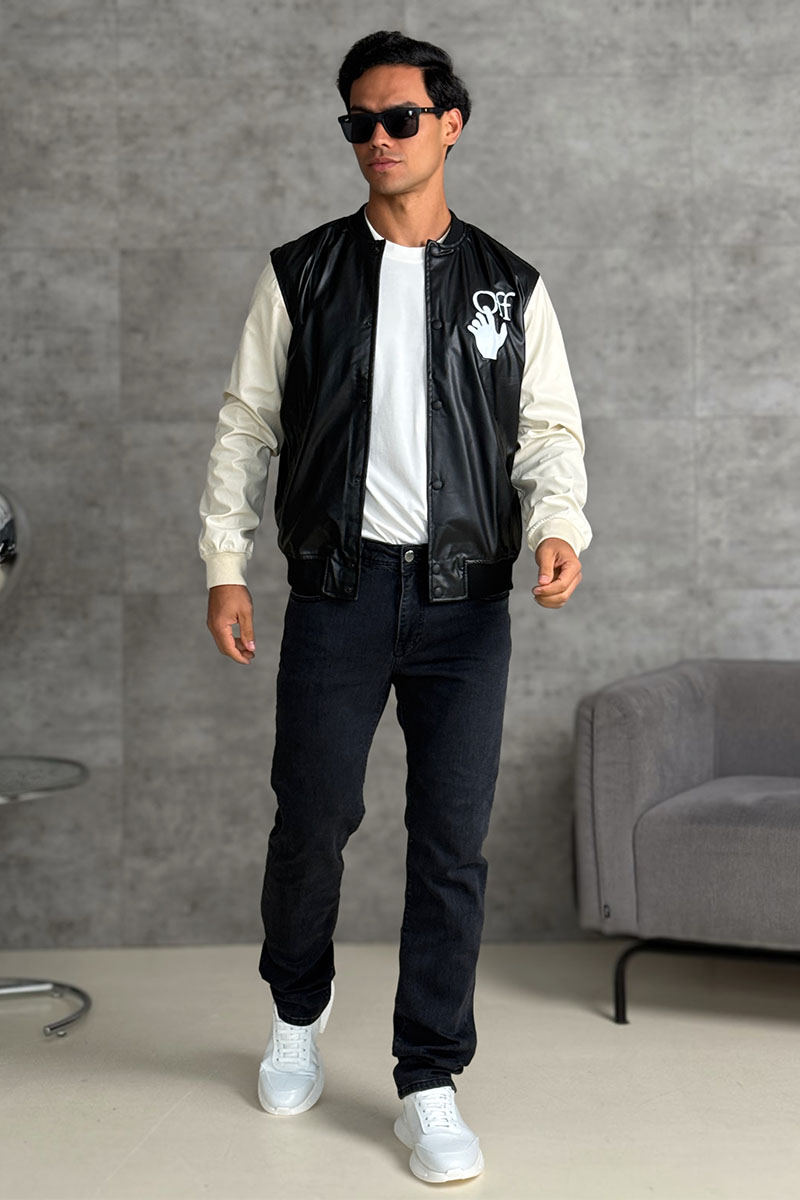 Off-White Мужской чёрный бомбер  Hands Off logo