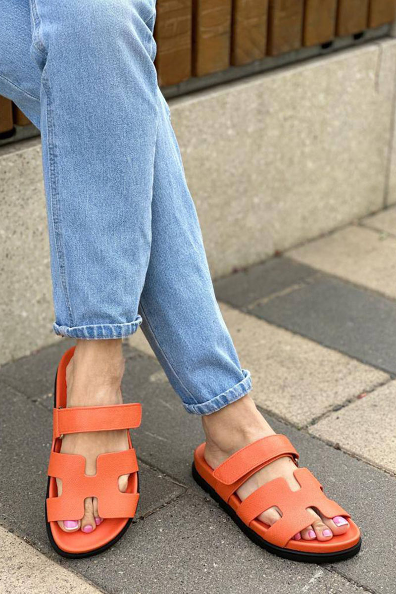 Hermes Женские кожаные сандалии Chypre - Orange