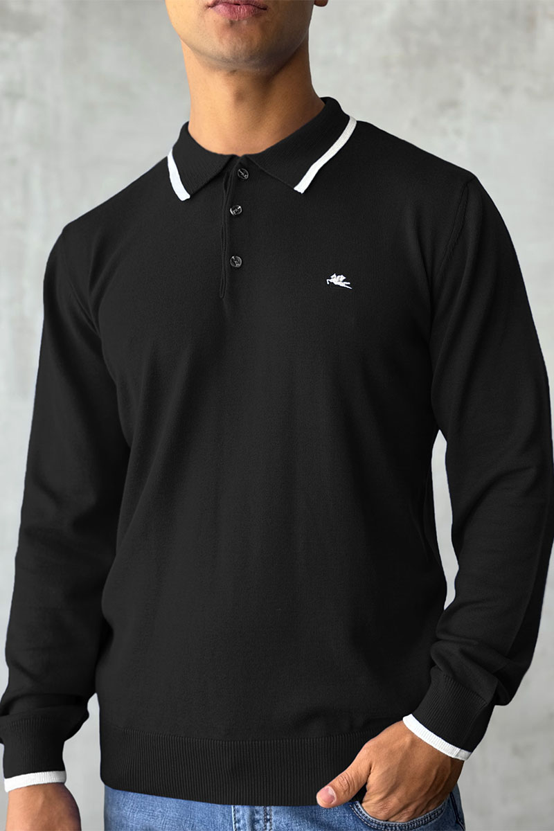 Etro Поло с длинным рукавом Pegaso logo - Black 