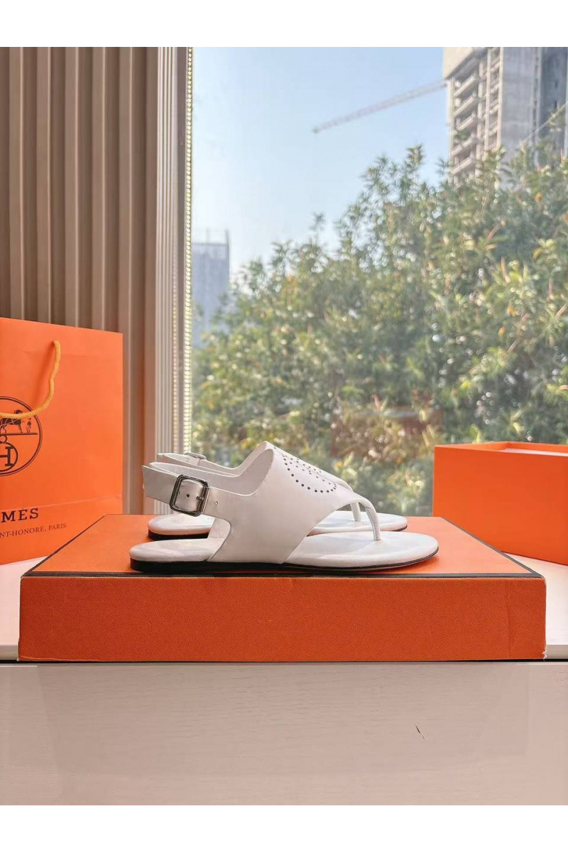 Hermes Женские кожаные сандалии Premium - White