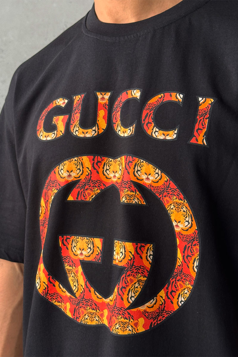 Gucci Брендовая оверсайз футболка чёрного цвета