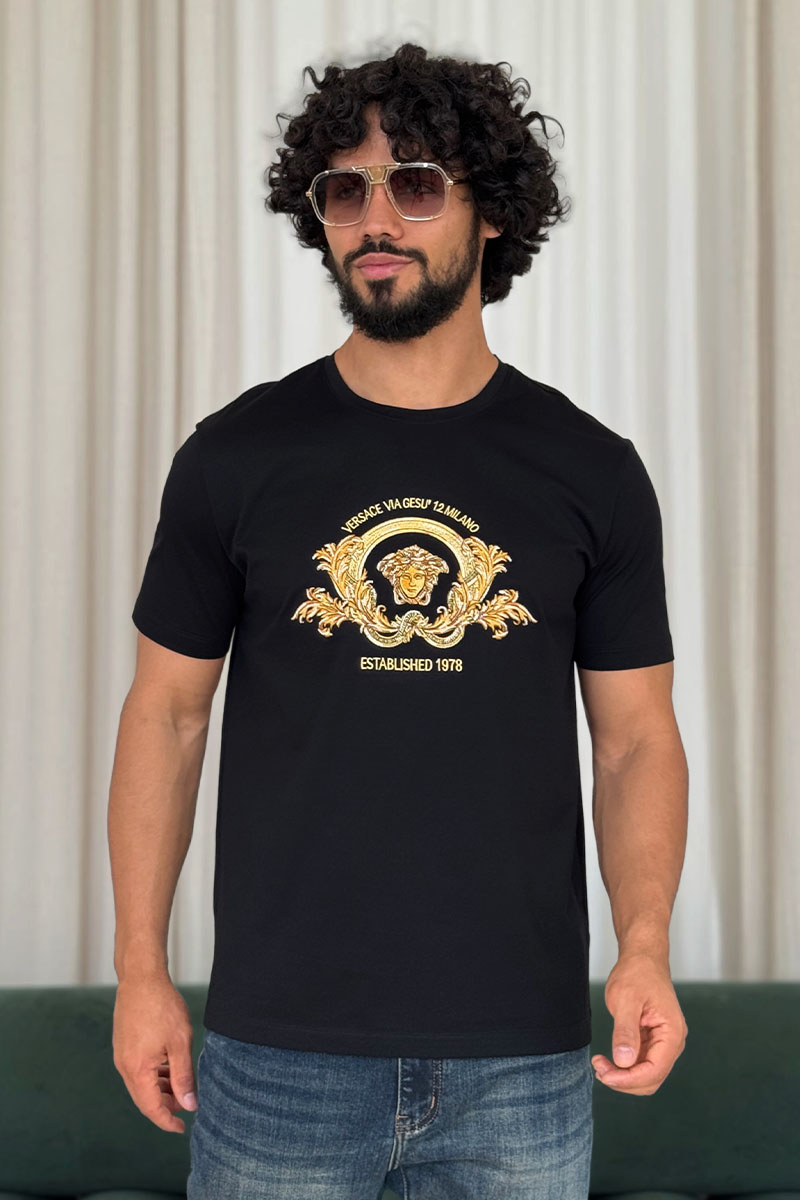 Versace Чёрная футболка Coupe Blason embroidered
