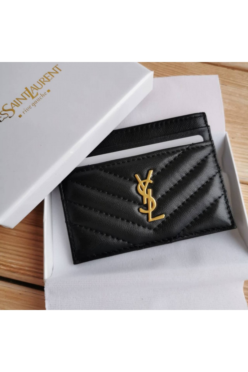Yves Saint Laurent Кожаный чёрный кардхолдер 10.5x7.8 см