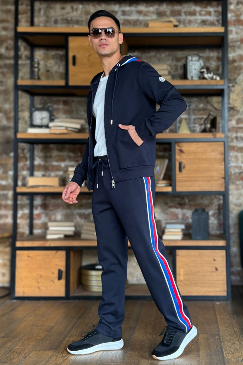 Moncler Тёмно-синий спортивный костюм striped logo