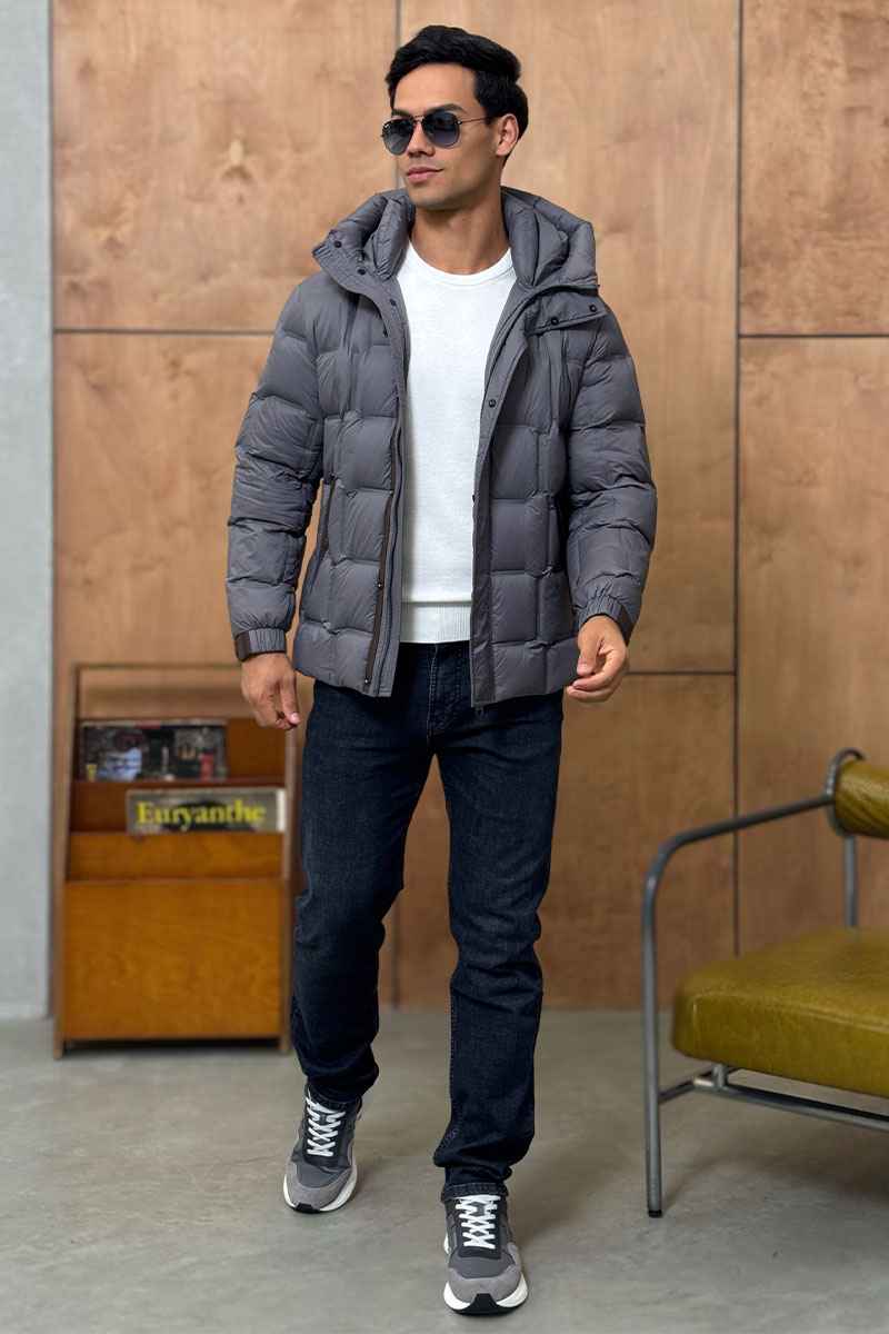 Zegna Мужской пуховик серого цвета