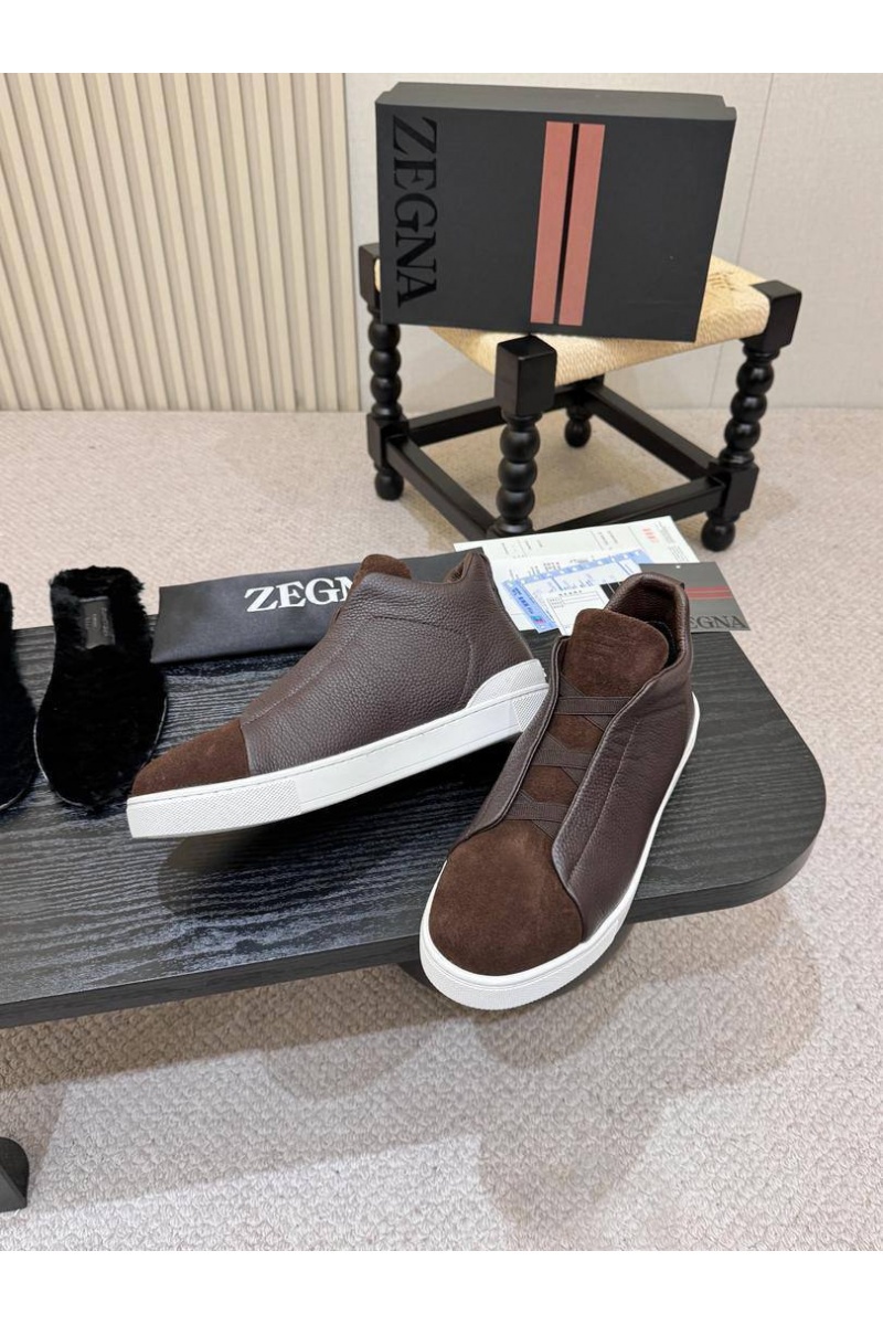 Zegna Кроссовки с мехом Triple Stitch high-top