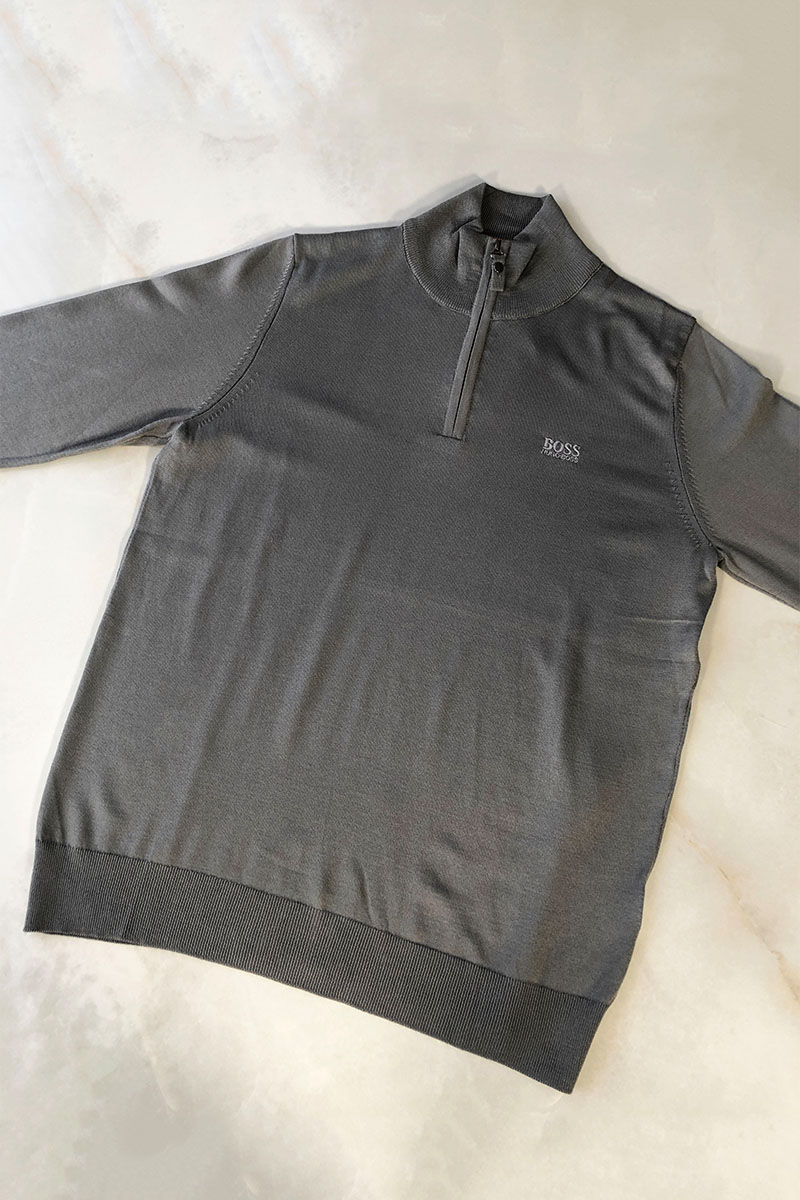 Hugо Воss Серый джемпер Zip Neck logo-embroidered
