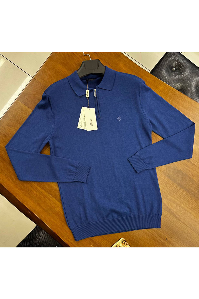 Brioni Поло с длинным рукавом zip-neck - Blue