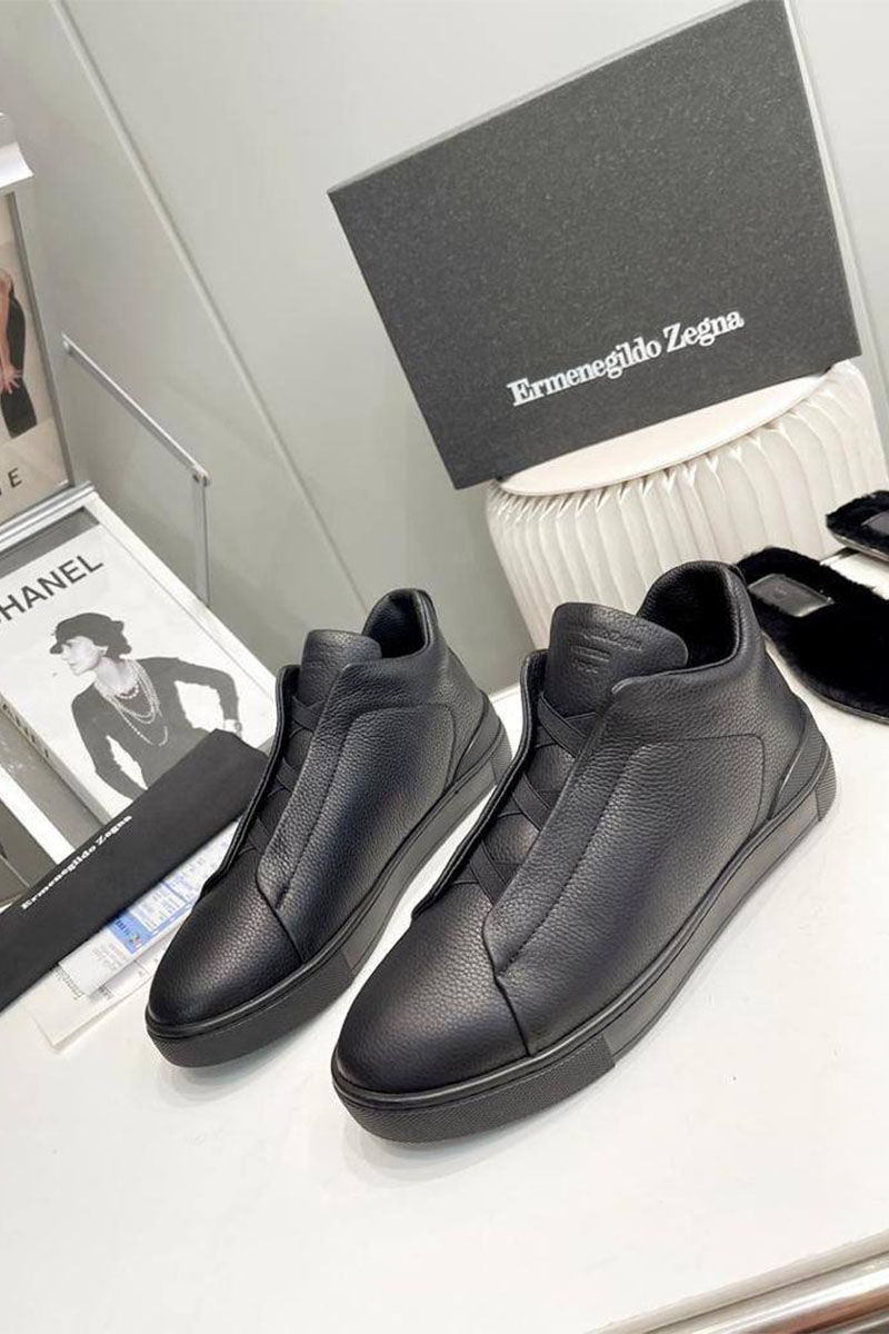 Zegna Кроссовки с мехом Triple Stitch - Black