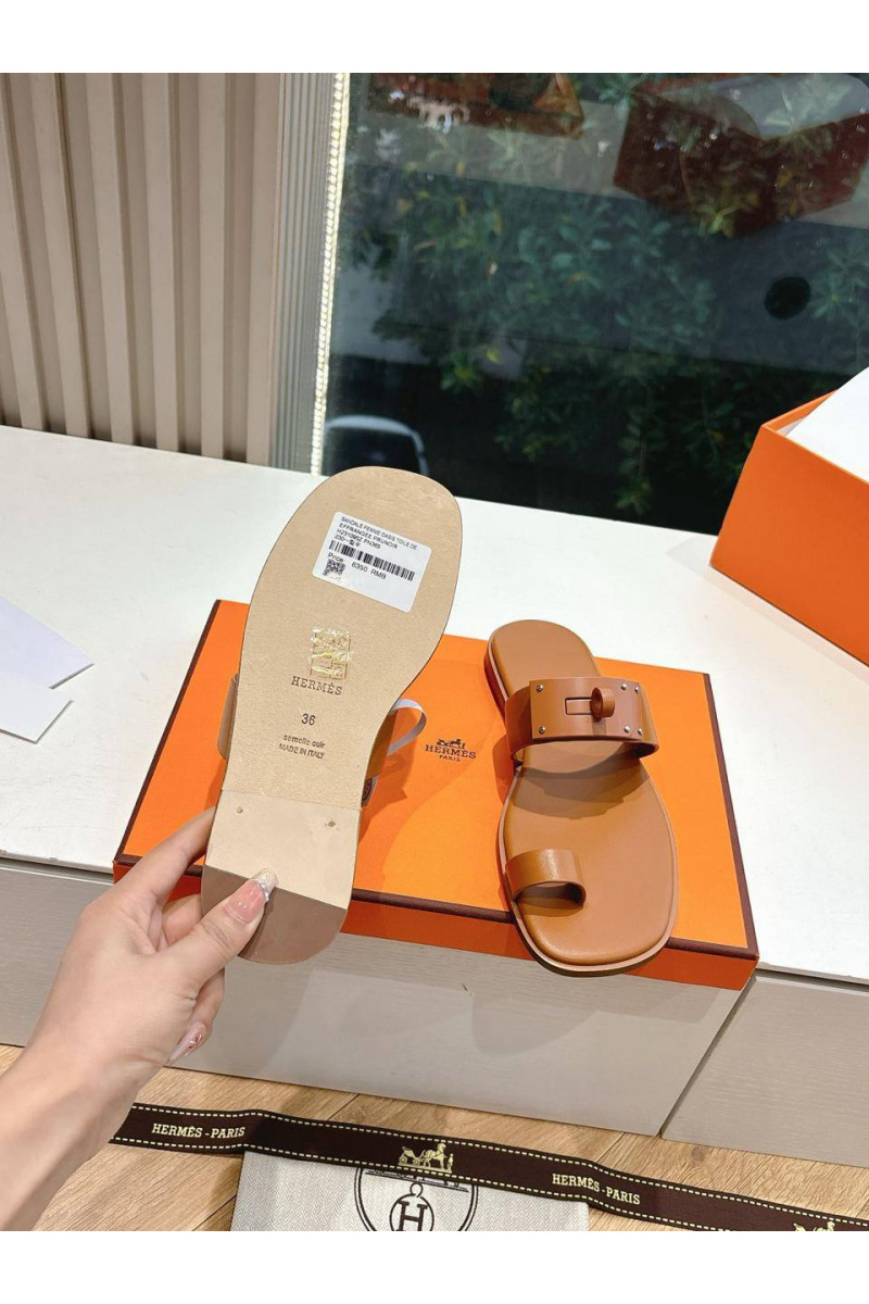 Hermes Женские кожаные шлёпанцы July Kelly premium