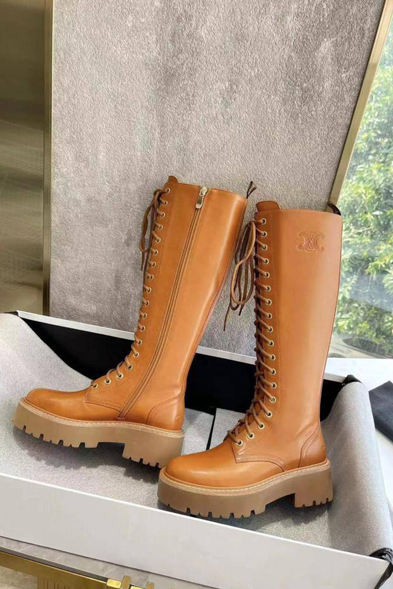 Celine Женские кожаные сапоги Premium - Brown