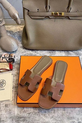 Женские кожаные шлёпанцы Premium - Brown