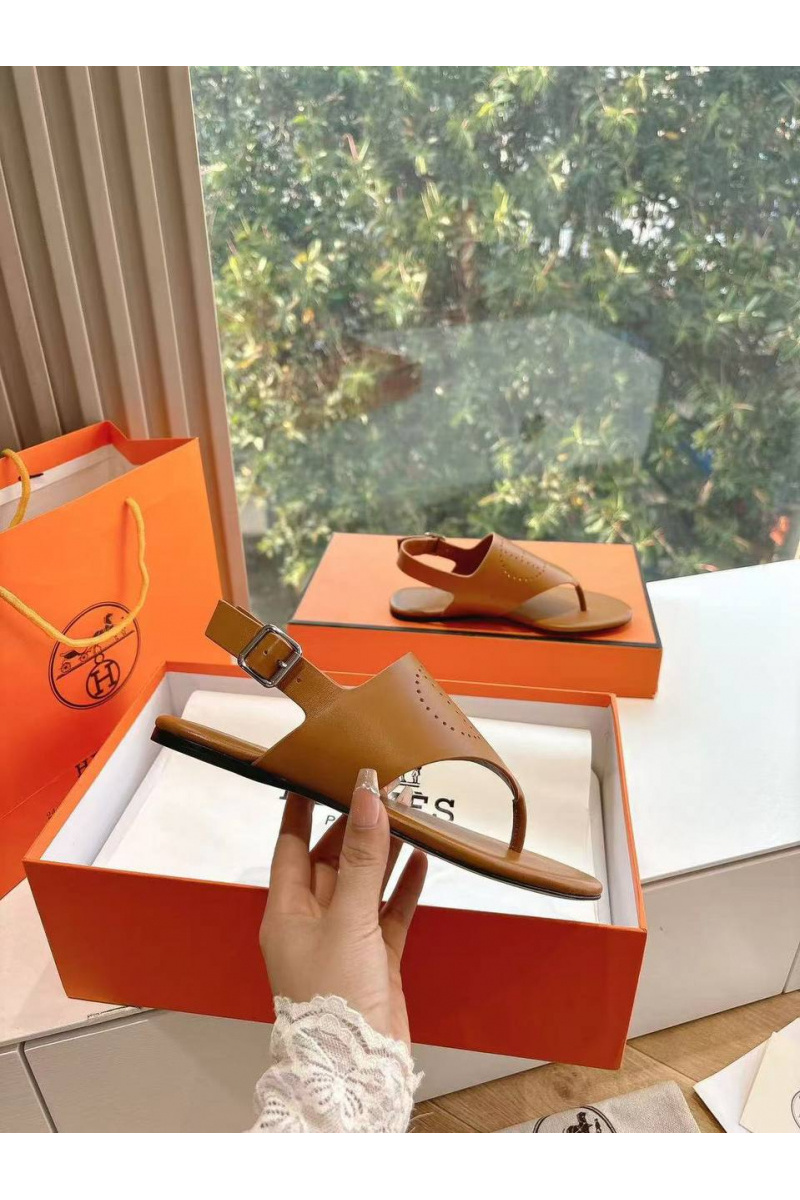 Hermes Женские кожаные сандалии Premium - Brown