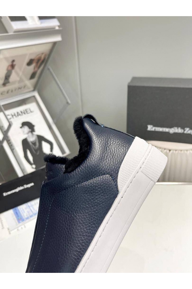Zegna Кроссовки с мехом Triple Stitch - Navy
